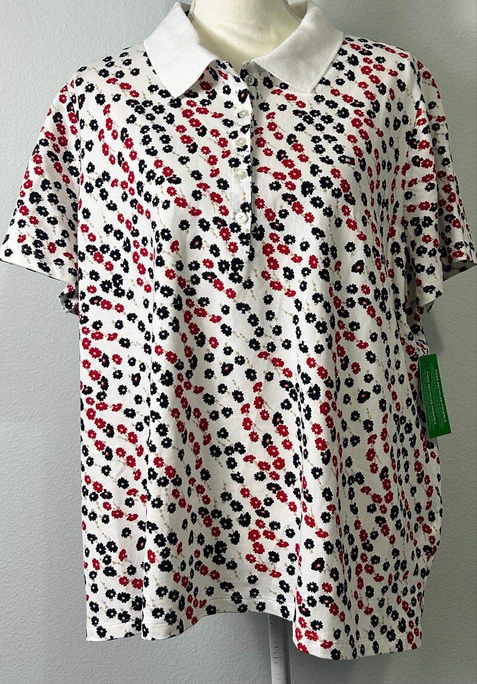 Tommy Hilfiger Polo Shirt Floral  Plus Size 2X NWT Stretch Cotton Golf Preppy